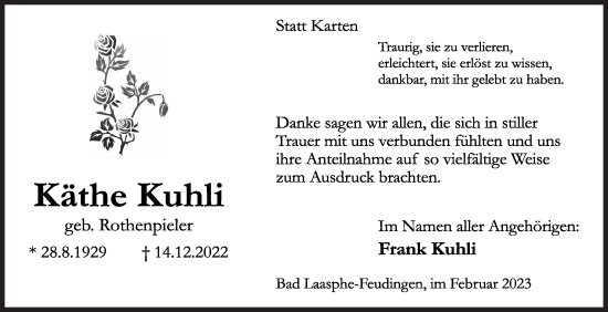 Traueranzeige von Käthe Kuhli von Siegener Zeitung