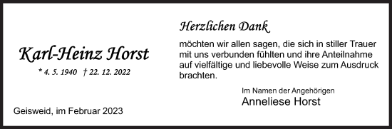 Traueranzeige von Karl-Heinz Horst von Siegener Zeitung