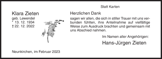 Traueranzeige von Klara Zieten von Siegener Zeitung