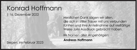 Traueranzeige von Konrad Hoffmann von Siegener Zeitung