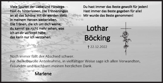 Traueranzeige von Lothar Böcking von Siegener Zeitung