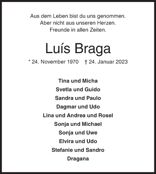 Traueranzeige von Luís Braga von Siegener Zeitung