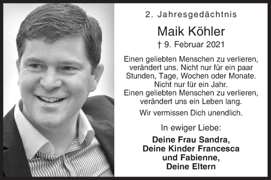 Traueranzeige von Maik Köhler von Siegener Zeitung