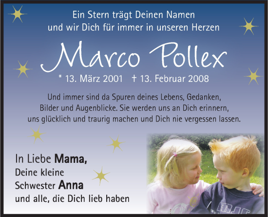 Traueranzeige von Marco Pollex von Siegener Zeitung