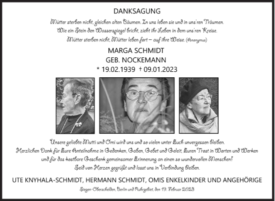 Traueranzeige von Marga Schmidt von Siegener Zeitung