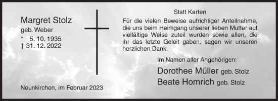 Traueranzeige von Margret Stolz von Siegener Zeitung
