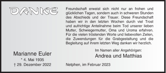 Traueranzeige von Marianne Euler von Siegener Zeitung