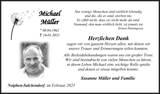 Traueranzeige von Michael Müller von Siegener Zeitung