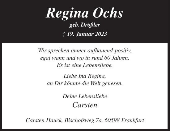 Traueranzeige von Regina Ochs von Siegener Zeitung