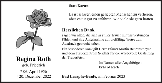Traueranzeige von Regina Roth von Siegener Zeitung