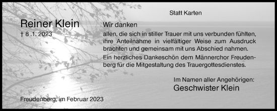 Traueranzeige von Reiner Klein von Siegener Zeitung