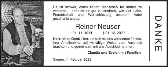 Traueranzeige von Reiner Neuser von Siegener Zeitung