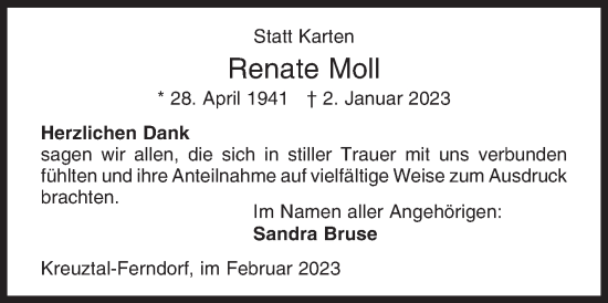 Traueranzeige von Renate Moll von Siegener Zeitung