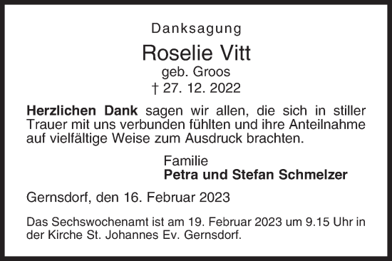 Traueranzeige von Roselie Vitt von Siegener Zeitung