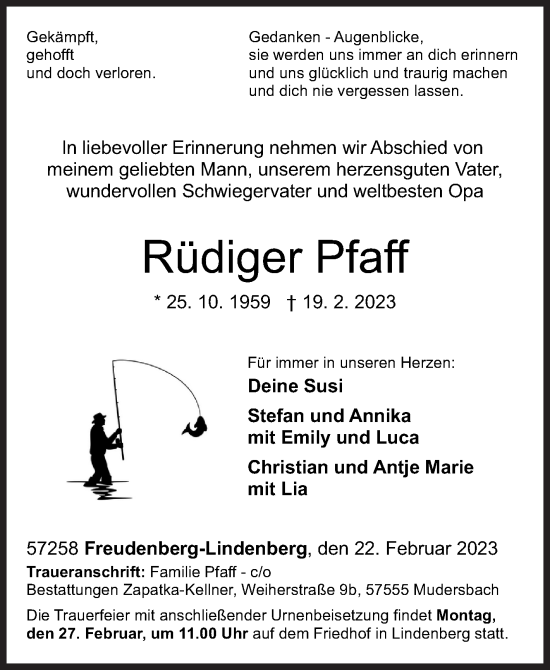 Traueranzeige von Rüdiger Pfaff von Siegener Zeitung