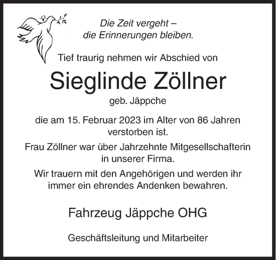 Traueranzeige von Sieglinde Zöllner von Siegener Zeitung