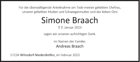 Traueranzeige von Simone Braach von Siegener Zeitung
