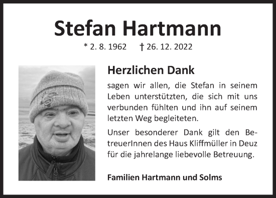 Traueranzeige von Stefan Hartmann von Siegener Zeitung