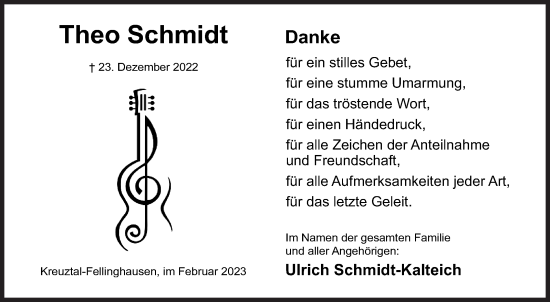 Traueranzeige von Theo Schmidt von Siegener Zeitung