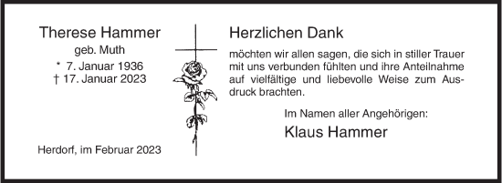 Traueranzeige von Therese Hammer von Siegener Zeitung