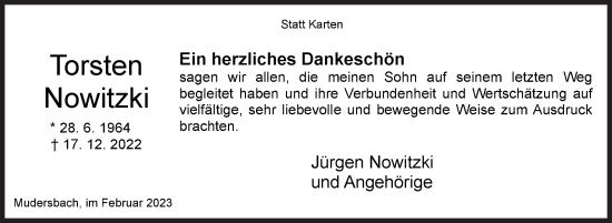 Traueranzeige von Torsten Nowitzki von Siegener Zeitung