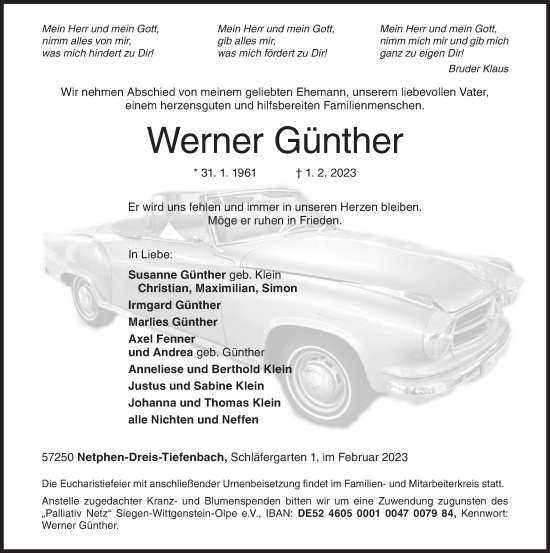 Traueranzeige von Werner Günther von Siegener Zeitung