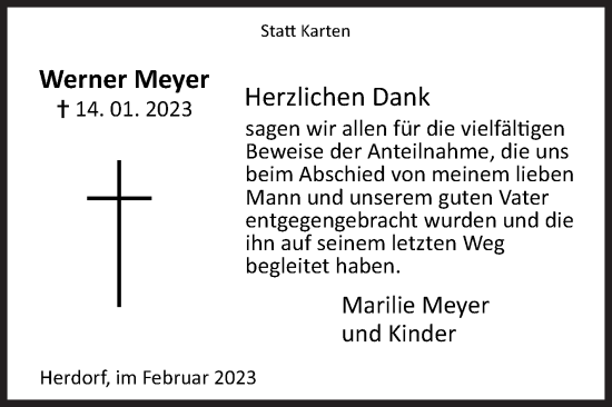 Traueranzeige von Werner Meyer von Siegener Zeitung