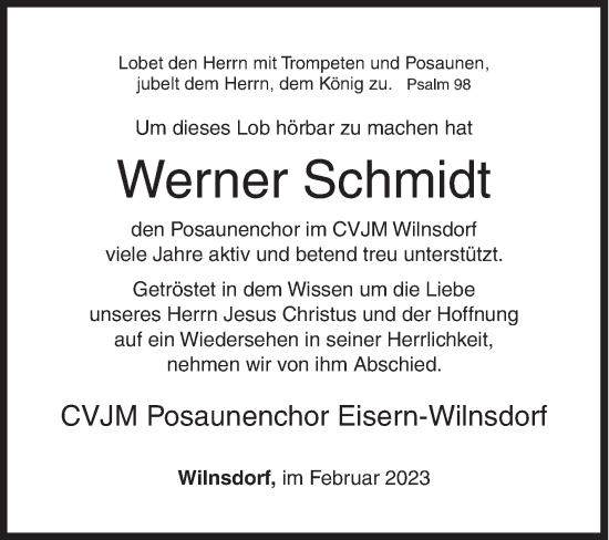 Traueranzeige von Werner Schmidt von Siegener Zeitung