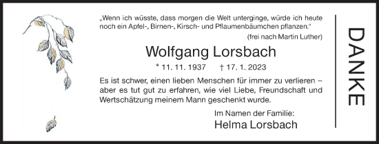 Traueranzeige von Wolfgang Lorsbach von Siegener Zeitung