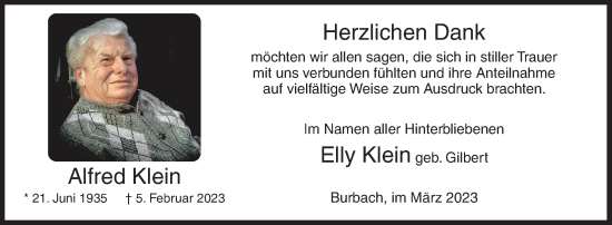 Traueranzeige von Alfred Klein von Siegener Zeitung