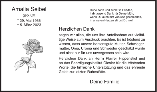 Traueranzeige von Amalia Seibel von Siegener Zeitung