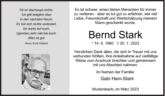 Traueranzeige von Bernd Stark von Siegener Zeitung