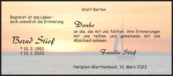 Traueranzeige von Bernd Stief von Siegener Zeitung