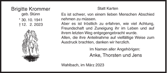 Traueranzeige von Brigitte Krommer von Siegener Zeitung