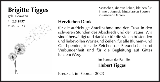 Traueranzeige von Brigitte Tigges von Siegener Zeitung