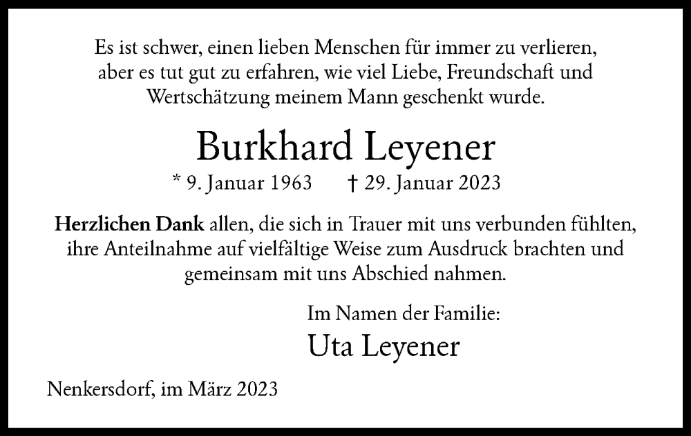  Traueranzeige für Burkhard Leyener vom 16.03.2023 aus Siegener Zeitung
