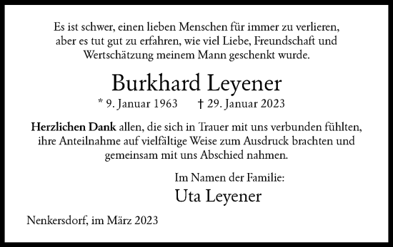 Traueranzeige von Burkhard Leyener von Siegener Zeitung