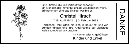 Traueranzeige von Christel Hirsch von Siegener Zeitung