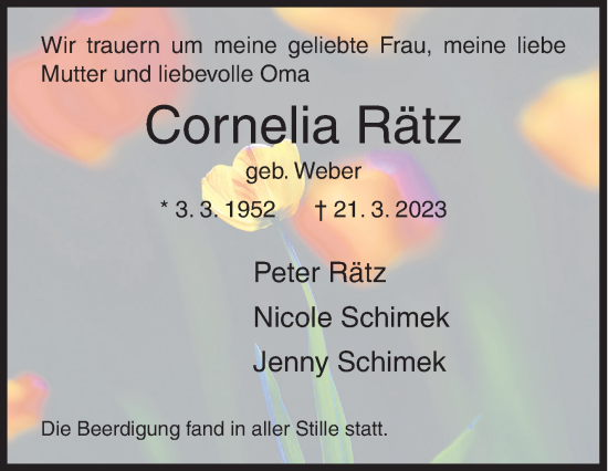 Traueranzeige von Cornelia Rätz von Siegener Zeitung