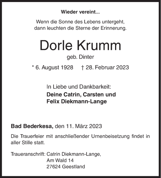 Traueranzeige von Dorle Krumm von Siegener Zeitung