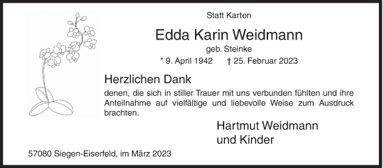 Traueranzeige von Edda Karin Weidmann von Siegener Zeitung