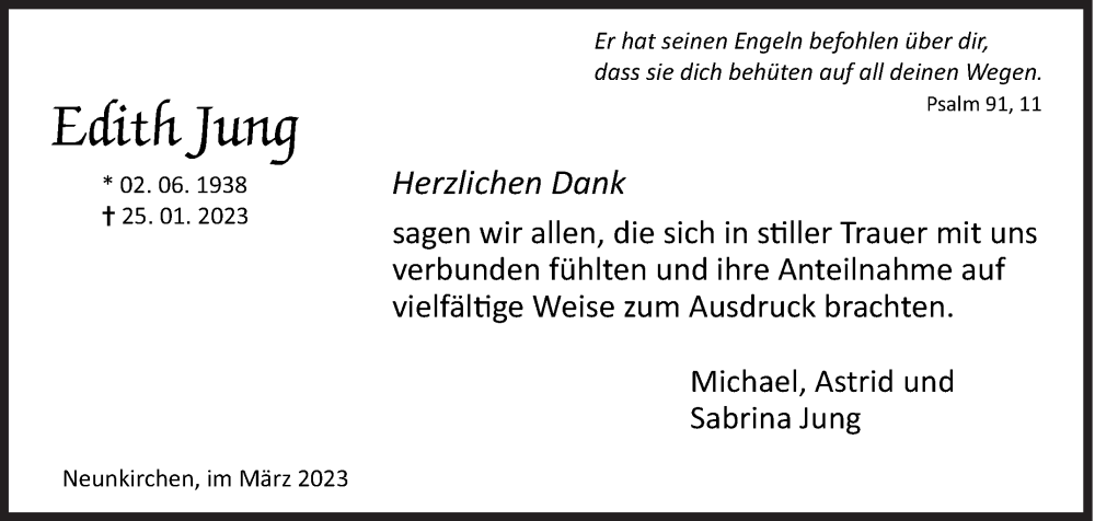  Traueranzeige für Edith Jung vom 04.03.2023 aus Siegener Zeitung