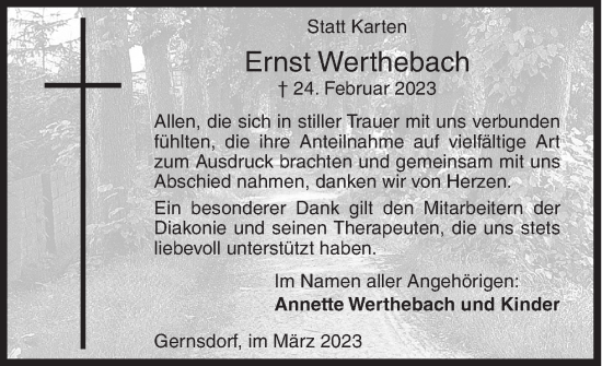 Traueranzeige von Ernst Werthebach von Siegener Zeitung