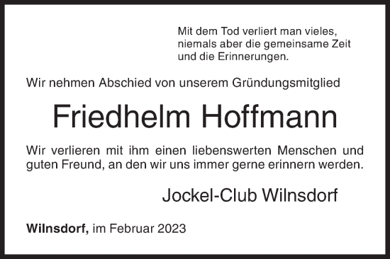 Traueranzeige von Friedhelm Hoffmann von Siegener Zeitung