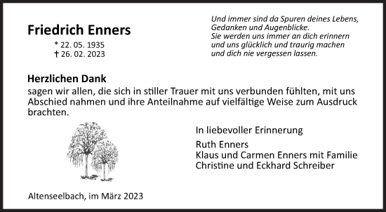 Traueranzeige von Friedrich Enners von Siegener Zeitung
