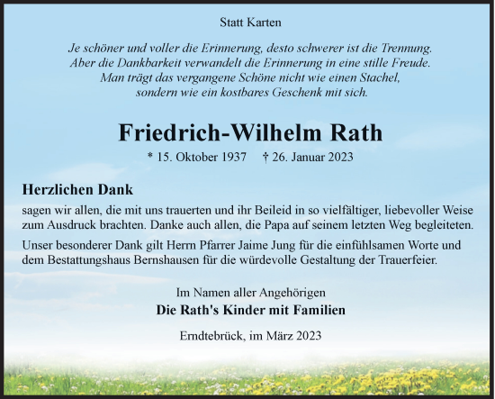 Traueranzeige von Friedrich-Wilhelm Rath von Siegener Zeitung