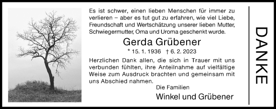 Traueranzeige von Gerda Grübener von Siegener Zeitung
