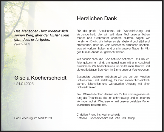 Traueranzeige von Gisela Kocherscheidt von Siegener Zeitung