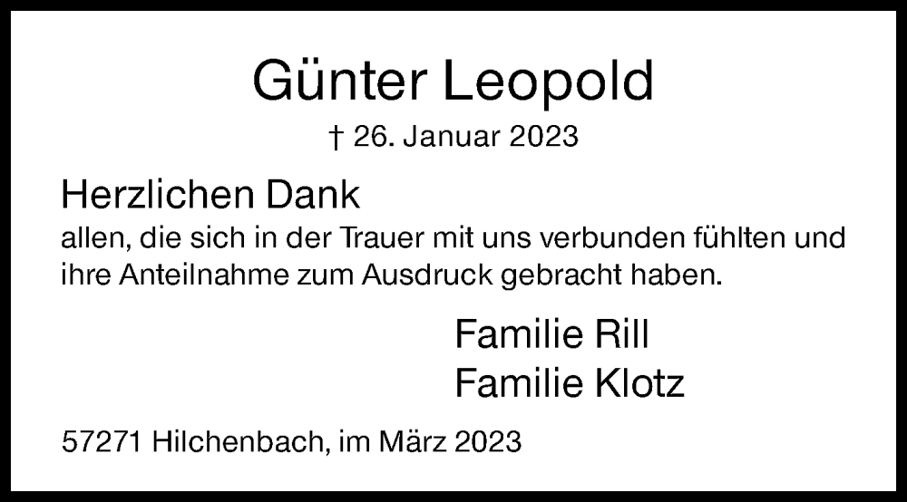  Traueranzeige für Günter Leopold vom 10.03.2023 aus Siegener Zeitung