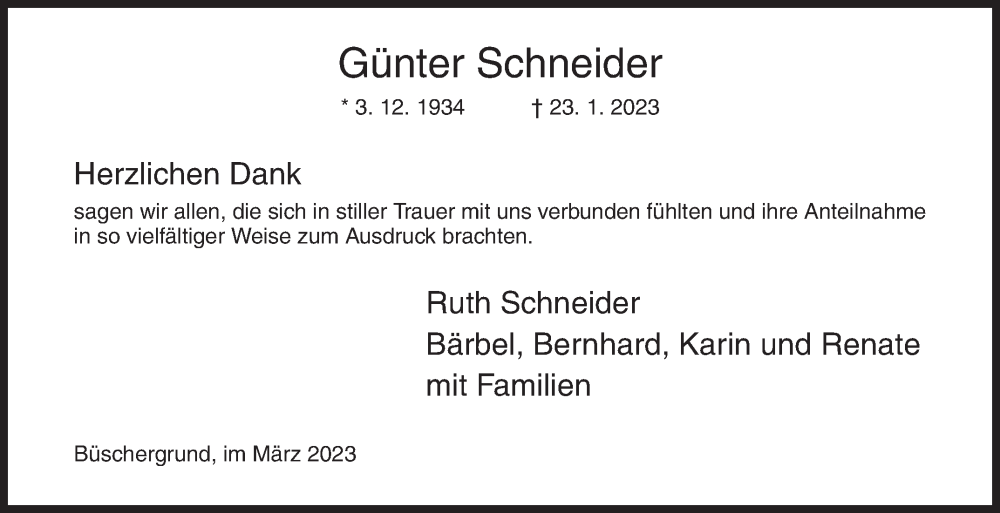  Traueranzeige für Günter Schneider vom 10.03.2023 aus Siegener Zeitung